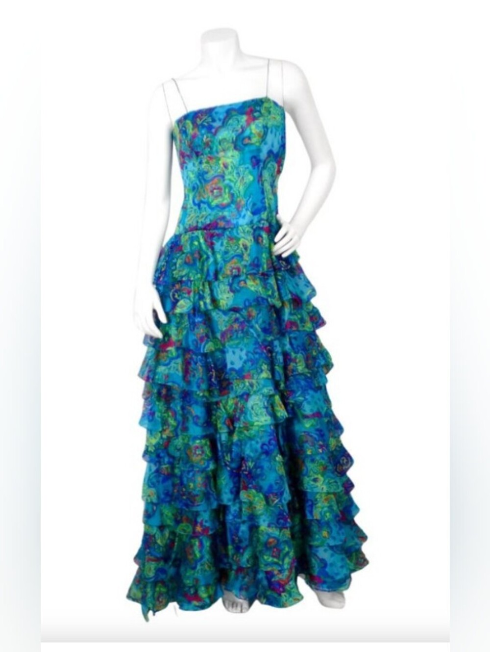 NWOT Ralph Lauren Black Label Blue Multi-Color Tiered Maxi Dress Sz 6